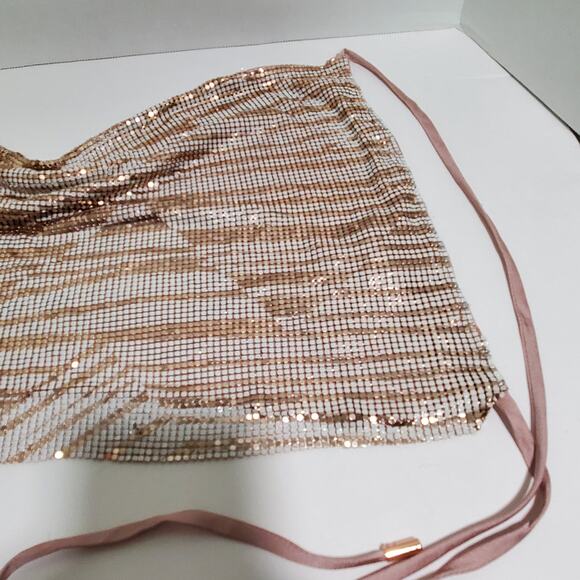 Ramy Brook Printed Rosa Halter Top XXS Metallic Chainmail Rose Gold Slinky New - Picture 14 of 14